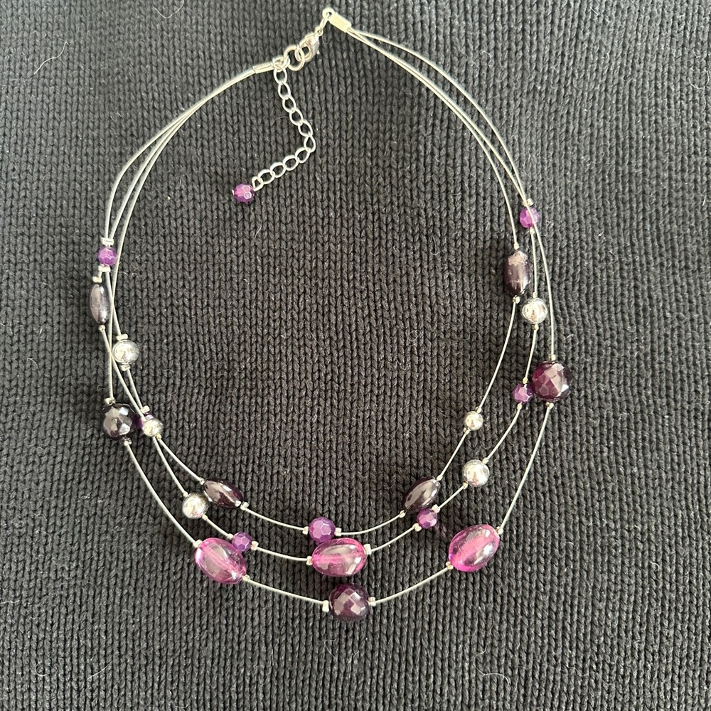 Elegant Purple and Silver Beaded Necklace